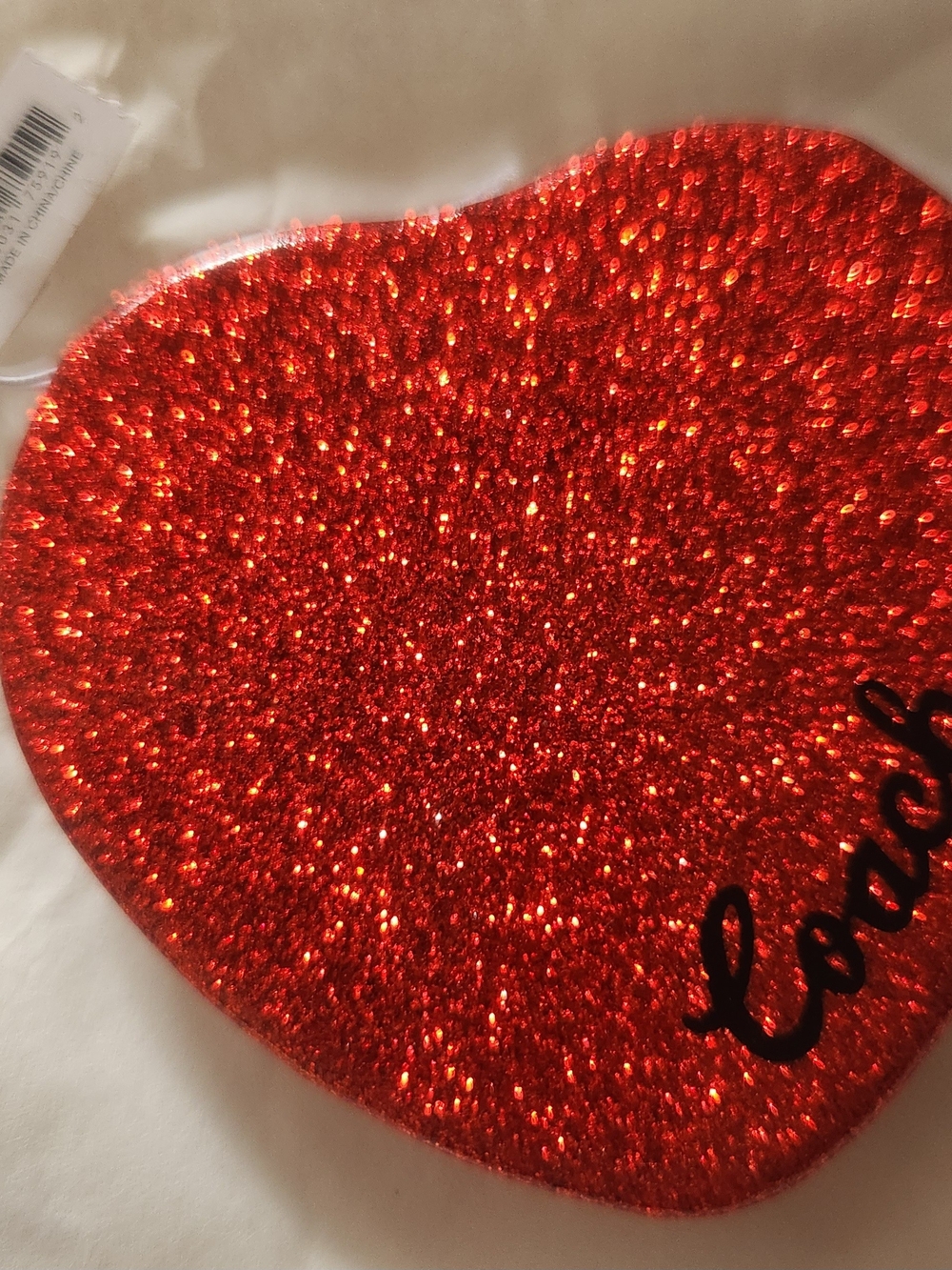 Coach Red Glitter Heart Phone Case with 'love' Script